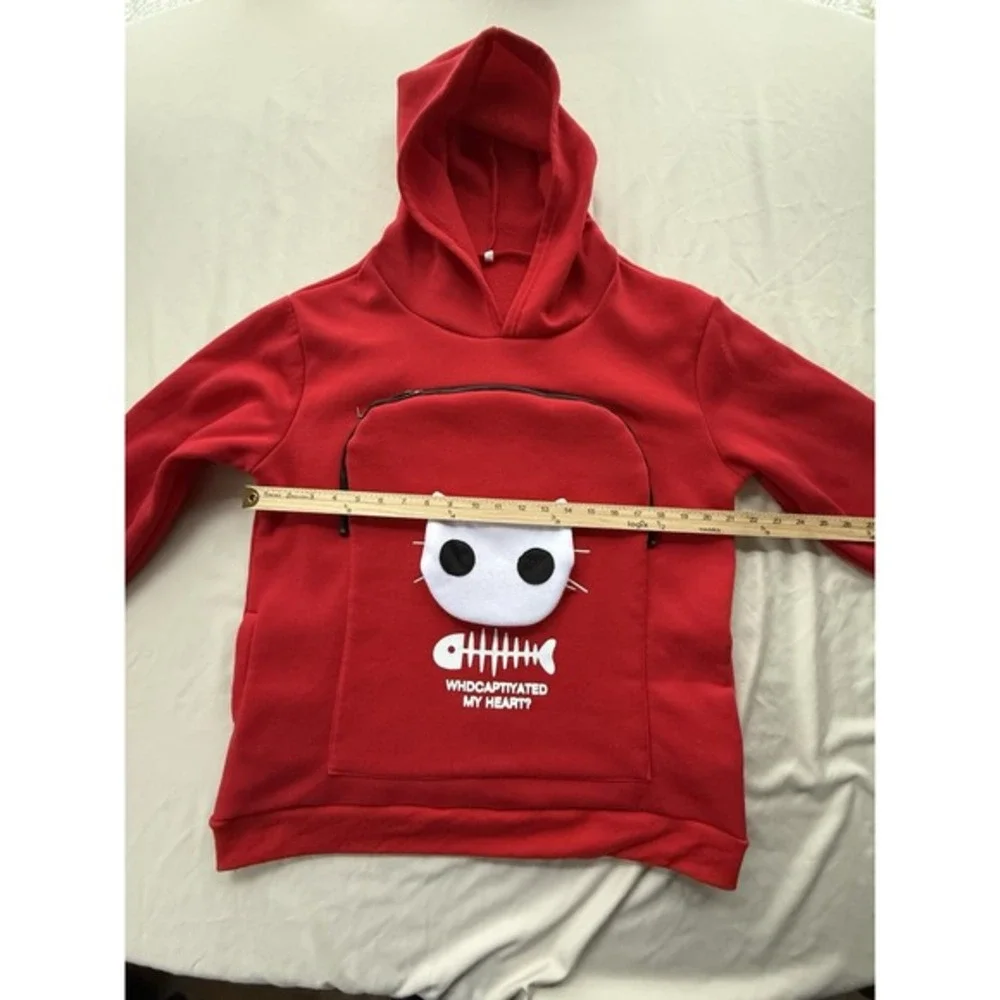 Pet Cat Carrier‎ Hoodie Kangaroo Pouch Sweatshirt Red Youth L Womens S